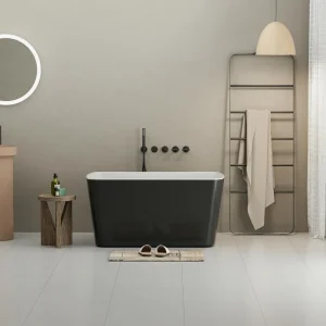 Spaco 49'' Acrylic Freestanding Soaking Bathtub, Square-shape Japanese Soaking Hot Tub with Chrome Overflow and Drain, Black