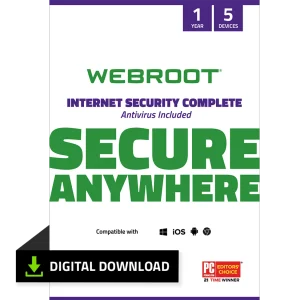 Webroot Internet Security Complete with Antivirus Protection for 5 Device, 1 Year Subscription